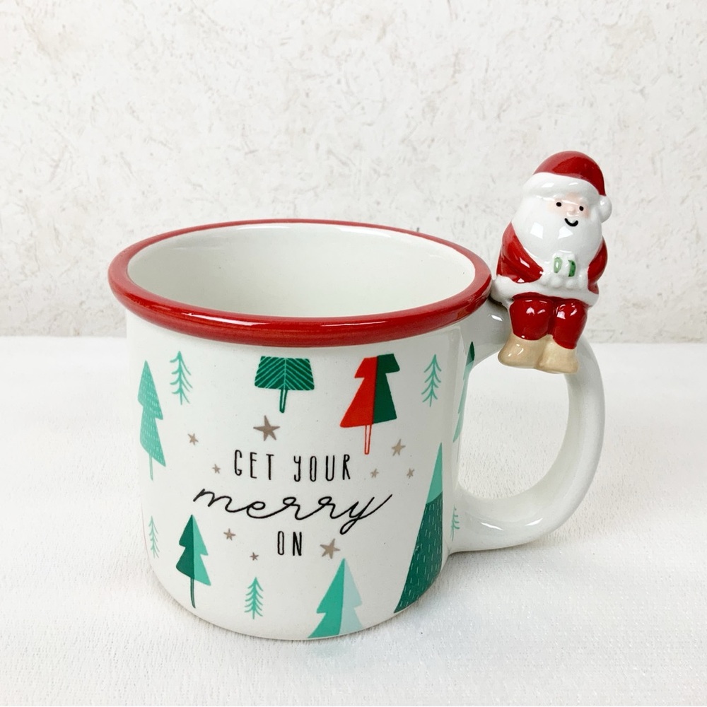 Holiday Time Get Your Merry On 3D Santa Handle Christmas Trees Mug 19 Oz